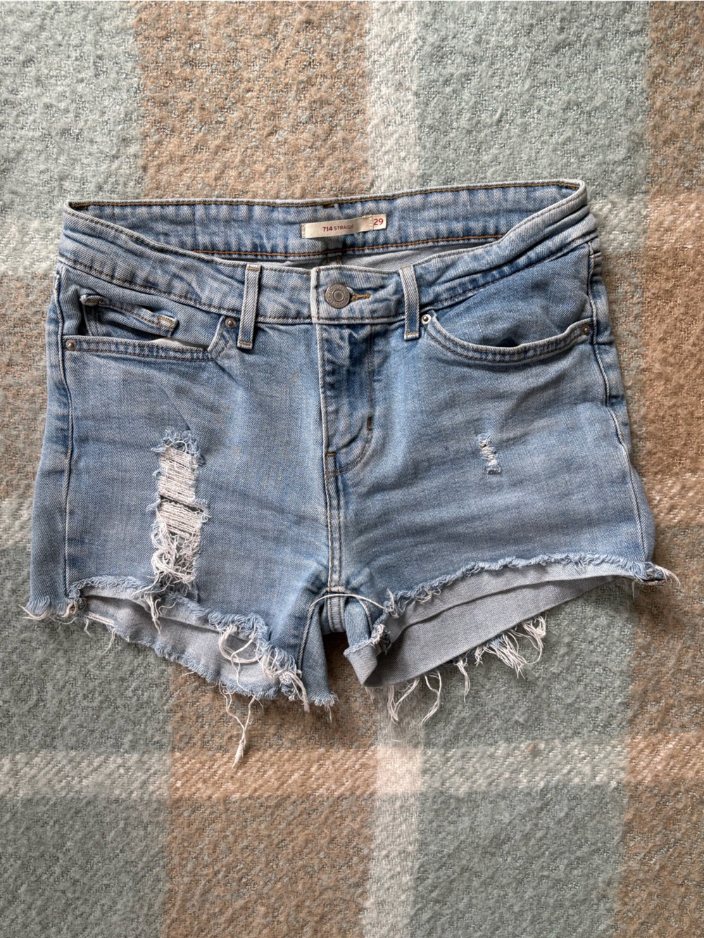 Levi's Light Blue Distressed Denim Jean Shorts